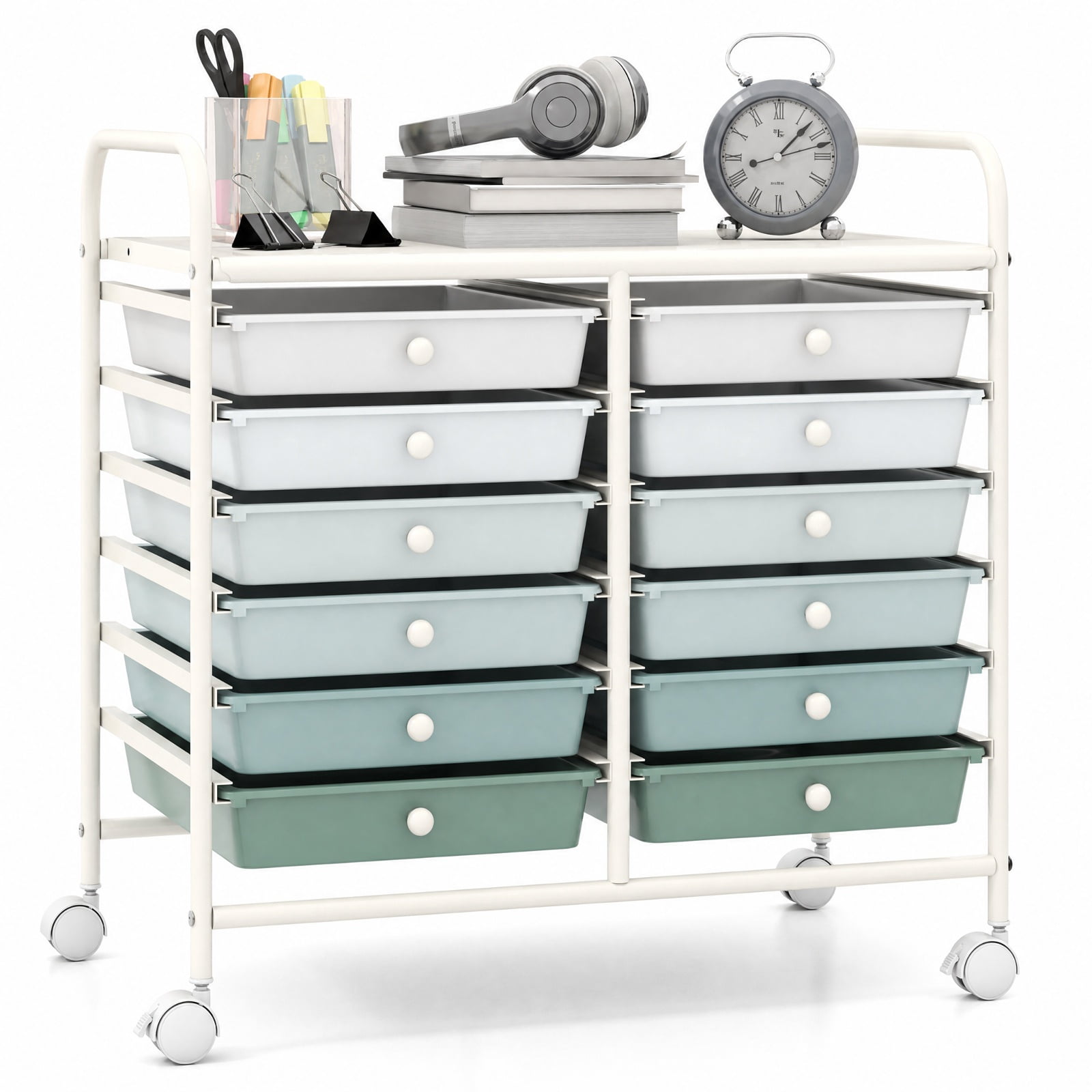 Furnibear 12 Drawers Rolling Storage Cart for Home and Office-Green Gradient for Home Office Filing Document Letter Legal Storage, Gray