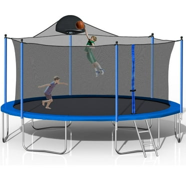 Furnibear 1300 LBS 14 FT Trampoline for Kids and Adults, Heavy-Duty Recreational Outdoor Trampoline with Basketball Hoop & Safety Enclosure Net