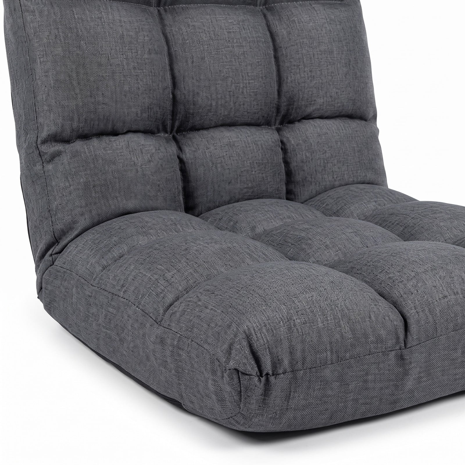Furnibear 14-Position Adjustable Folding Floor Gaming Sofa Chair, Padded Lazy Recliner Lounger with Steel Frame and Cotton Linen Fabric for Living Room Bedroom, Gray