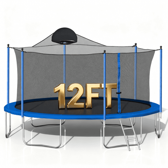 Biotree 12 FT Trampoline for Kids and Adults, Outdoor Trampoline with Basketball Hoop & Safety Enclosure Net,Large Load Capacity Heavy-Duty Jumping Trampoline for Boys and Girls