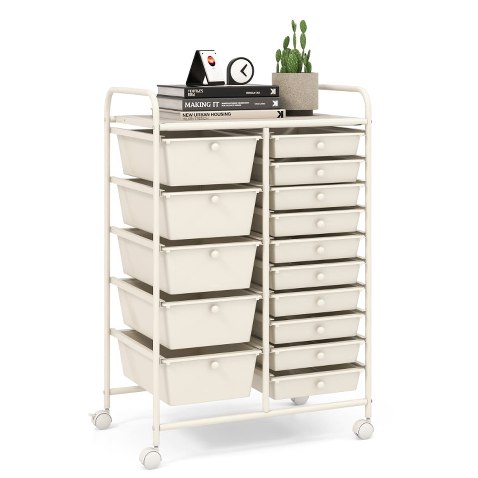 Furnibear 15-Drawer Utility Rolling Organizer Cart Multi-Use Storage for Home Office Craft Room Classroom, White