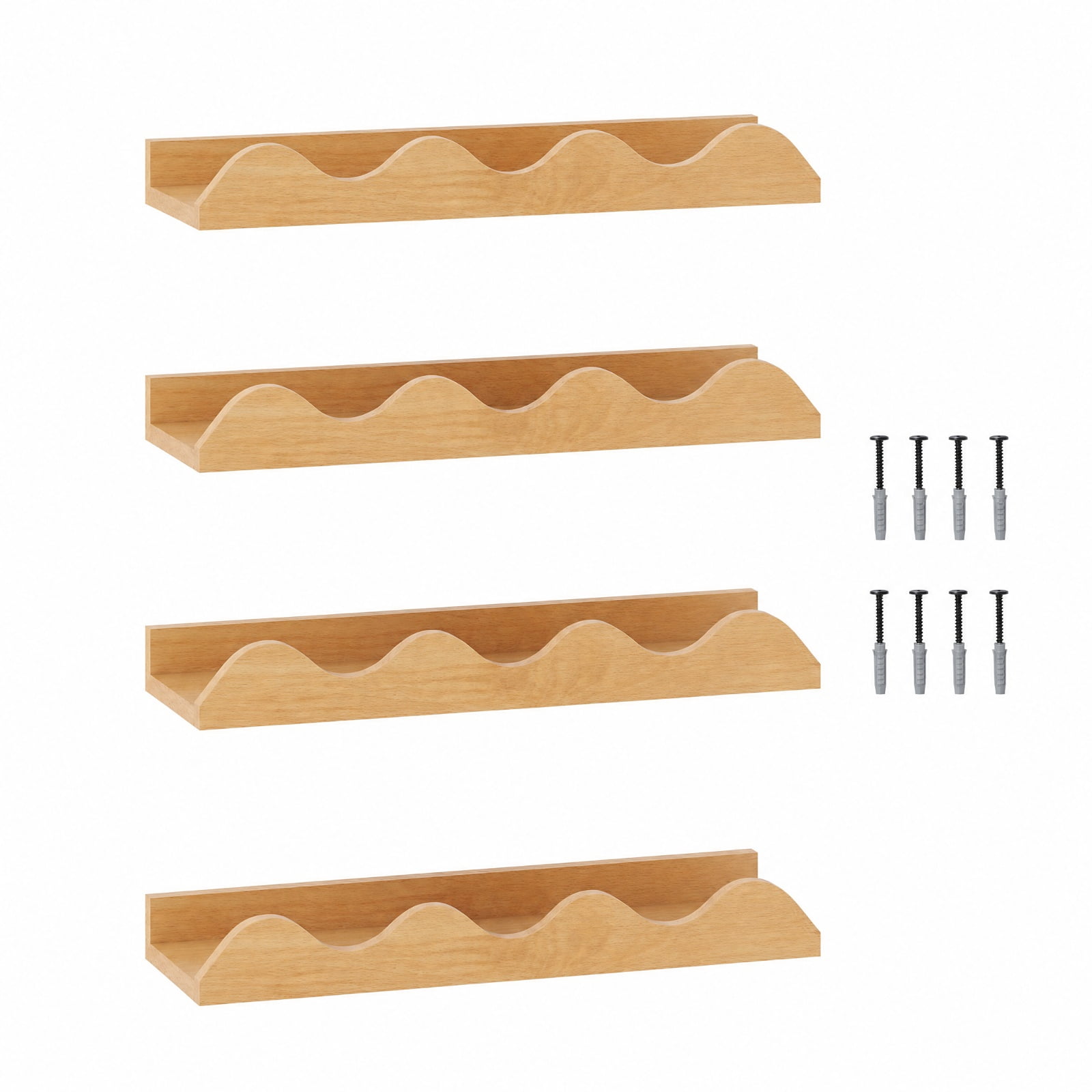 Furnibear 16 Inch Bookshelf Set of 4 Floating Book Shelves for Decoration Book Toy Storage for Living Room Home Office Bedroom Display, Natural