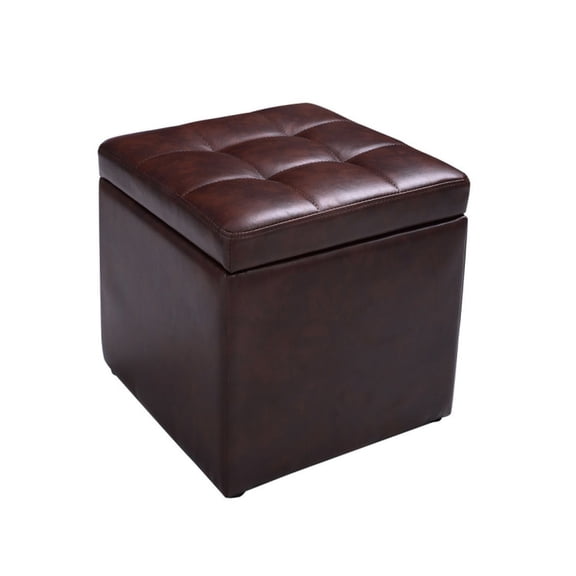 Furnibear 16 Inch Ottoman Pouffe Storage Box Lounge Seat Footstools, 330 lbs Capacity, Brown - for Living Room, Bedroom and Home Office