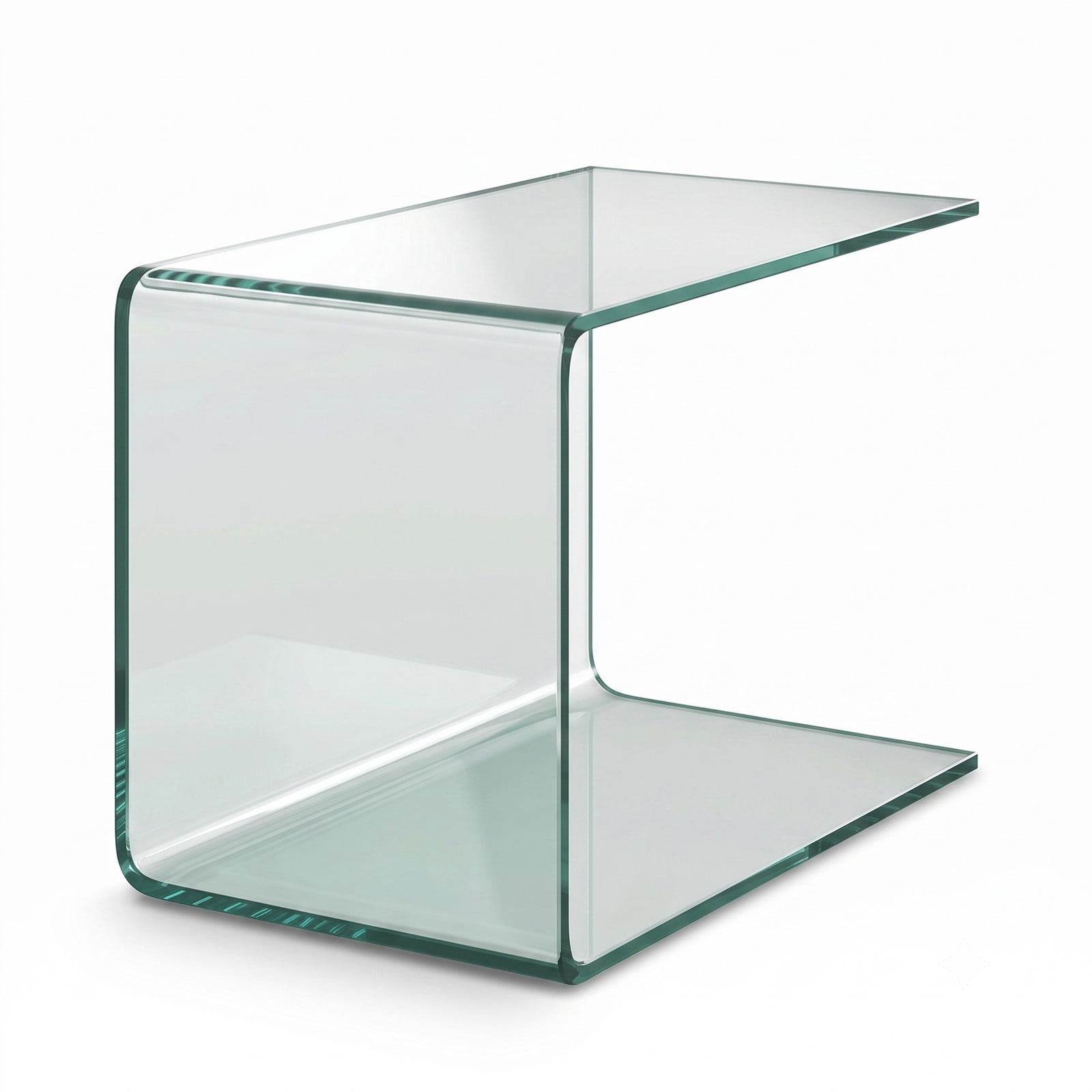 Furnibear 16 Inch Tempered Glass Waterfall End Table, Modern C-Shaped Side Table with Non-Slip Pads for Living Room Bedroom Office, 66 lbs Capacity, Clear Transparent