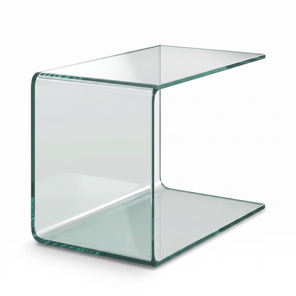 Furnibear 16 Inch Tempered Glass Waterfall End Table, Modern C-Shaped Side Table with Non-Slip Pads for Living Room Bedroom Office, 66 lbs Capacity, Clear Transparent