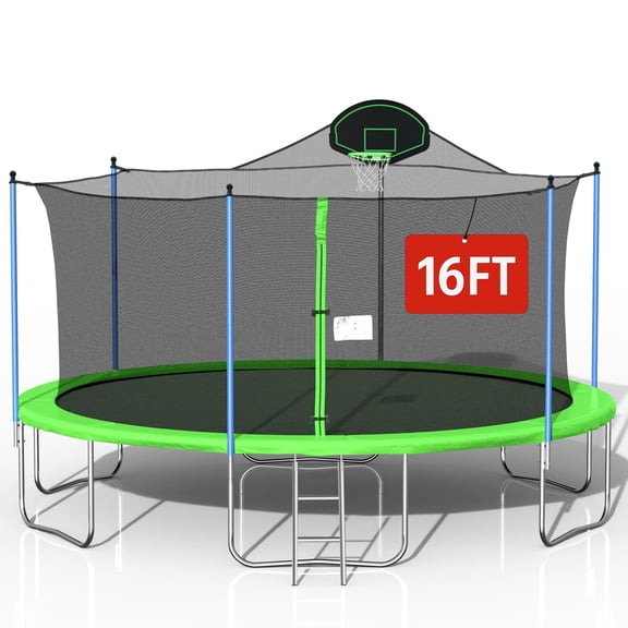 Biotree 16FT Trampoline for Adults & Kids with Basketball Hoop, Outdoor Trampolines with Ladder and Safety Enclosure Net for Kids and Adults