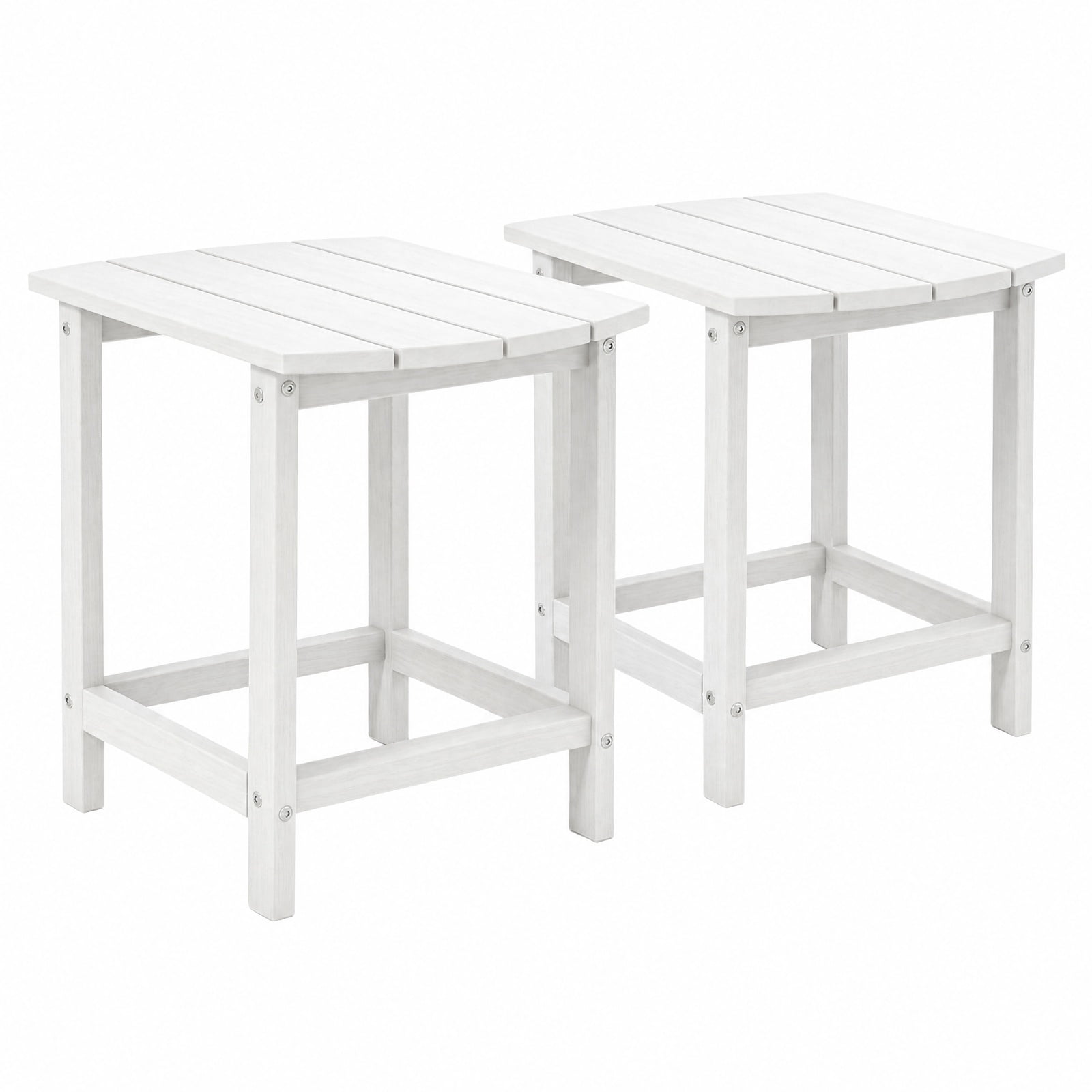 Furnibear 18 Inch Adirondack Outdoor Side Table Set of 2 with Wide Weather Resistant Tops for Patio Garden and Backyard Chairs, White