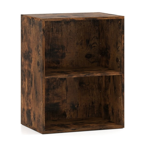 Furnibear 2-Cube Bookcase Floor Standing Open Bookshelf with 5-Position Adjustable Shelf Rustic Brown, 16.5" x 11.5" x 21"