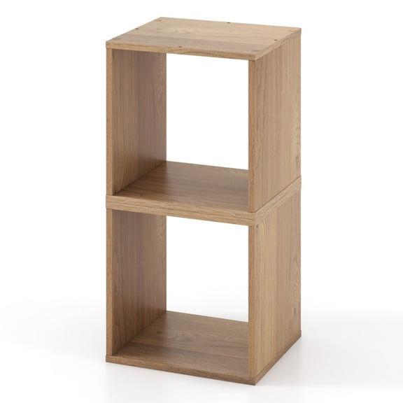 Furnibear 2 Cubes Stackable Bookcase for Living Room and Study Natural, 15" x 13" x 30" - Open Storage Display Rack for Home Office