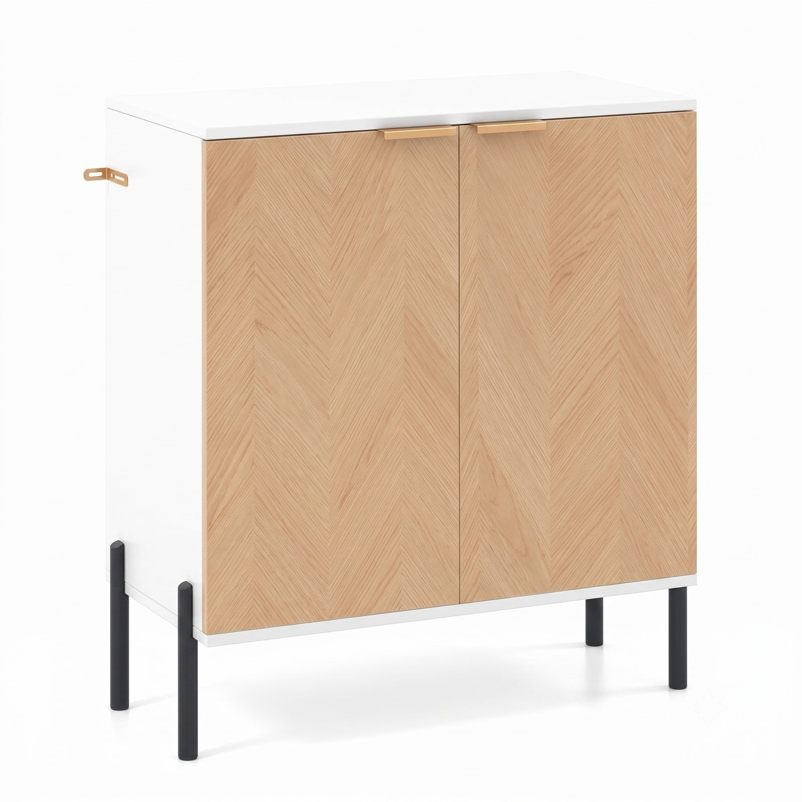 Furnibear 2-Door Buffet Cabinet Sideboard, Modern Kitchen Storage Credenza Console with Adjustable Enclosed Shelf, Anti-Tipping Cupboard and Metal Legs for, Black
