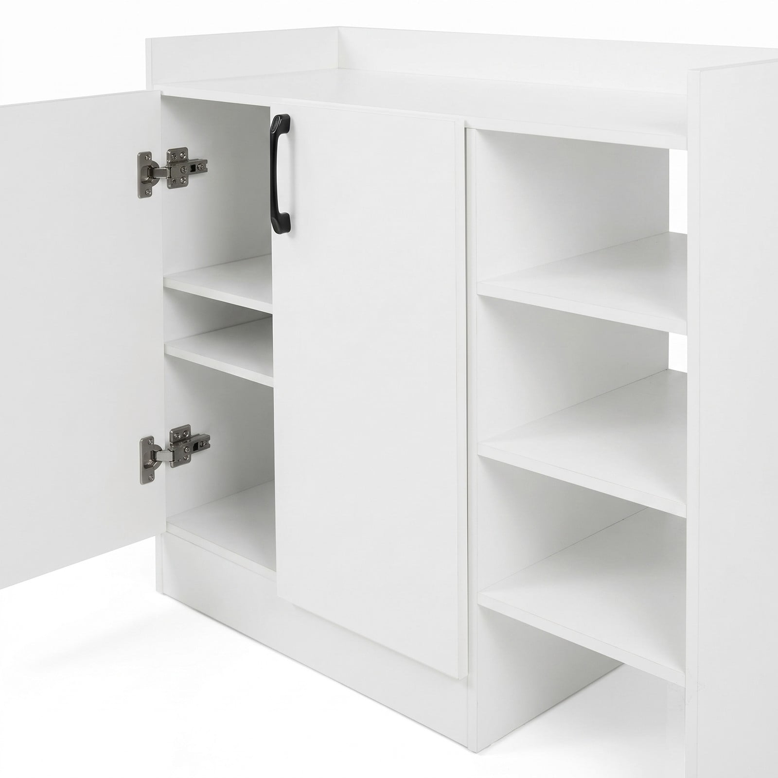 Furnibear 2-Door Shoe Cabinet with 2 Adjustable Inner Shelves and Open Side Shelves for Entryway Closet and Living Room, White