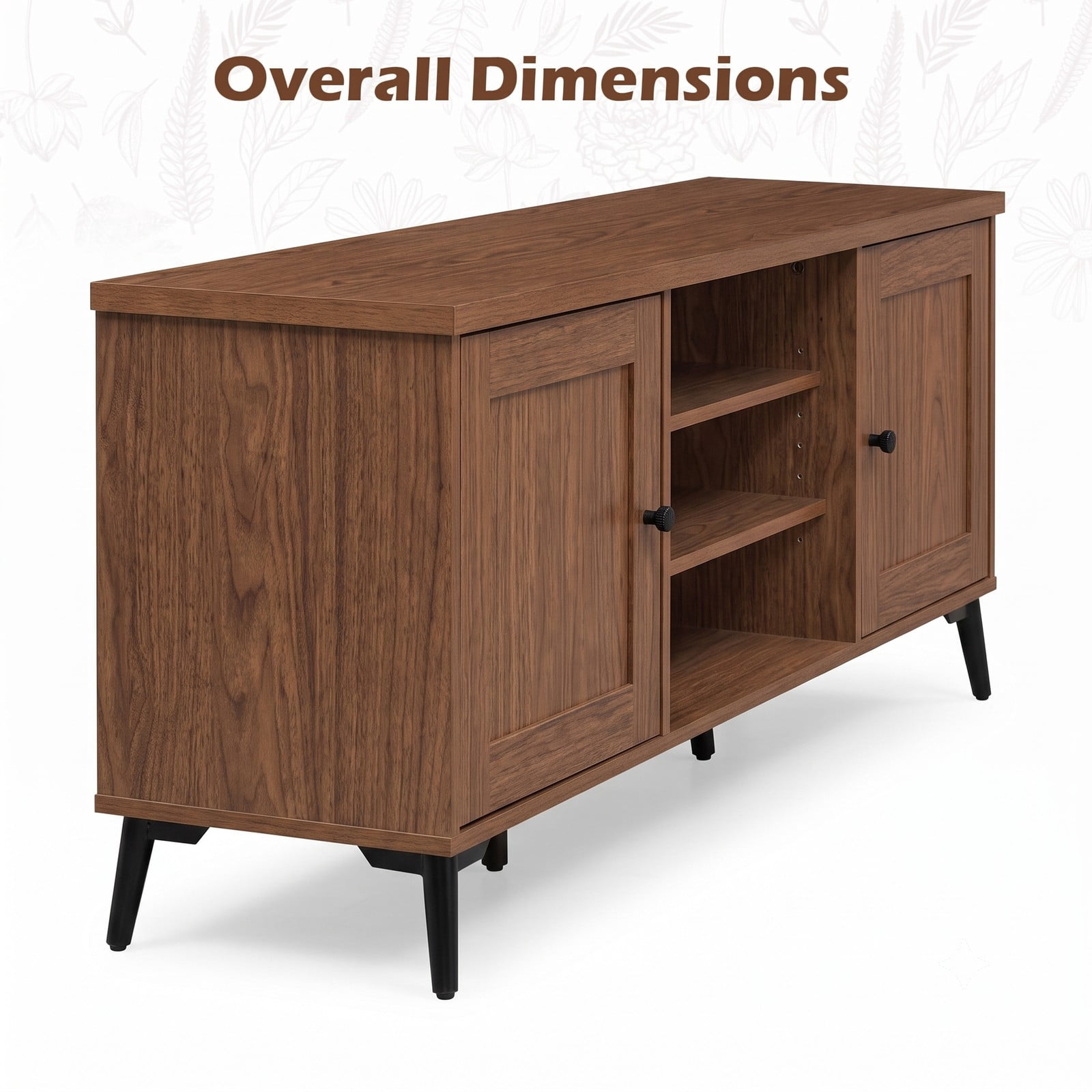 Furnibear 2-Door TV Stand for TVs up to 65 Inch, Mid Century Modern Entertainment Center with Adjustable Shelf, 3 Open Compartments & Cable, Turquoise/Brown