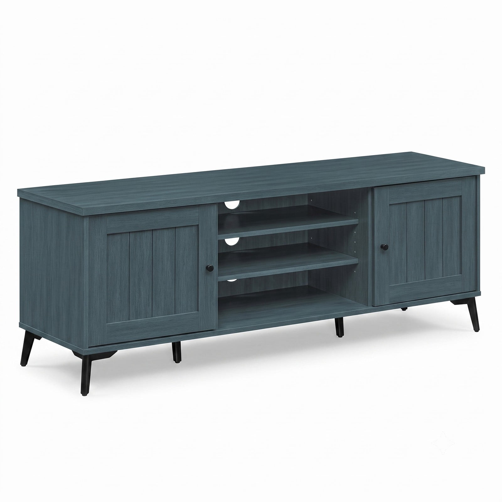 Furnibear 2-Door TV Stand for TVs up to 65 Inch, Mid Century Modern Entertainment Center Media Console with 3 Open Shelves, Adjustable Cabinet & Cable, Turquoise/Brown