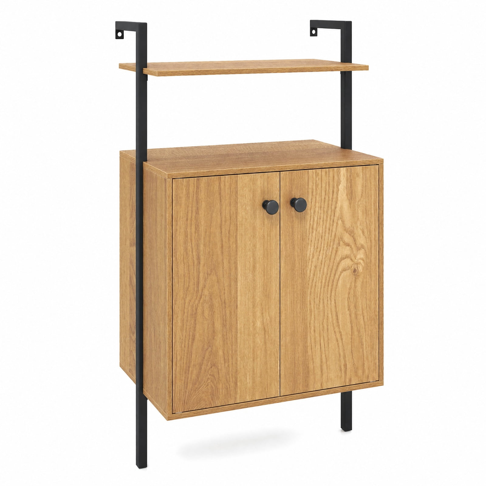Furnibear 2-Door Wall Mount Bookshelf with Storage Cabinet for Living Room Home Office Bedroom Display Storage Shelf, Natural