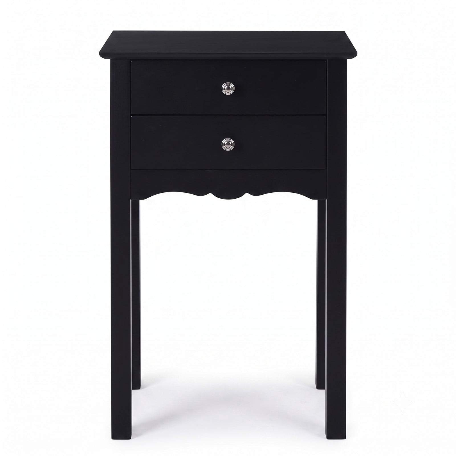 Furnibear 2-Drawer End Table, Vintage MDF Side Accent Table with Metal Handles, High Gloss Nightstand Bedside Storage Table for Bedroom Living Room Dorm, Black