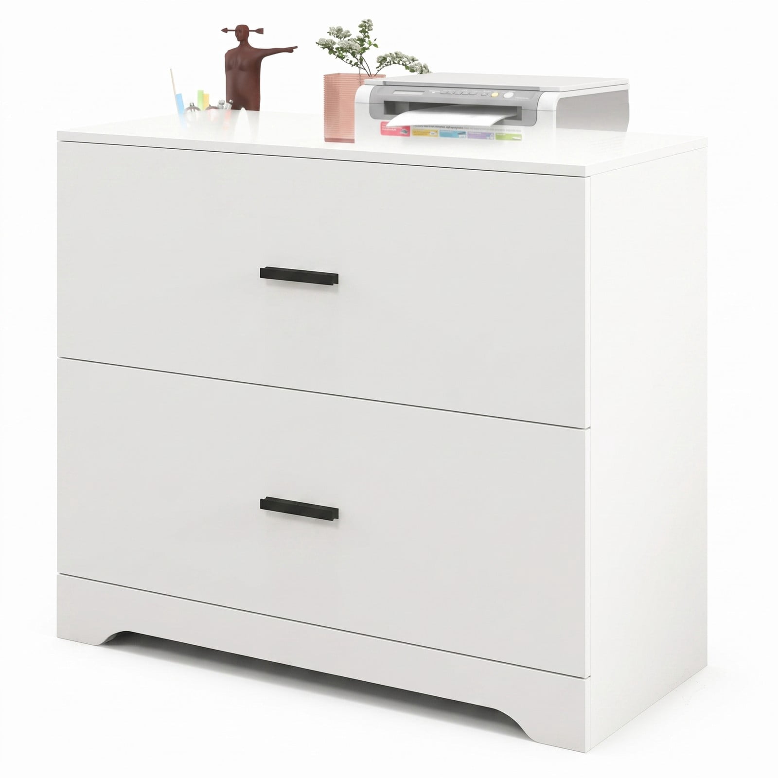 Furnibear 2-Drawer Lateral File Cabinet with Adjustable Bars, Wood Filing Storage Cabinet for Letter Legal A4 Documents, Anti-Tilt Home Office Printer Stand, White