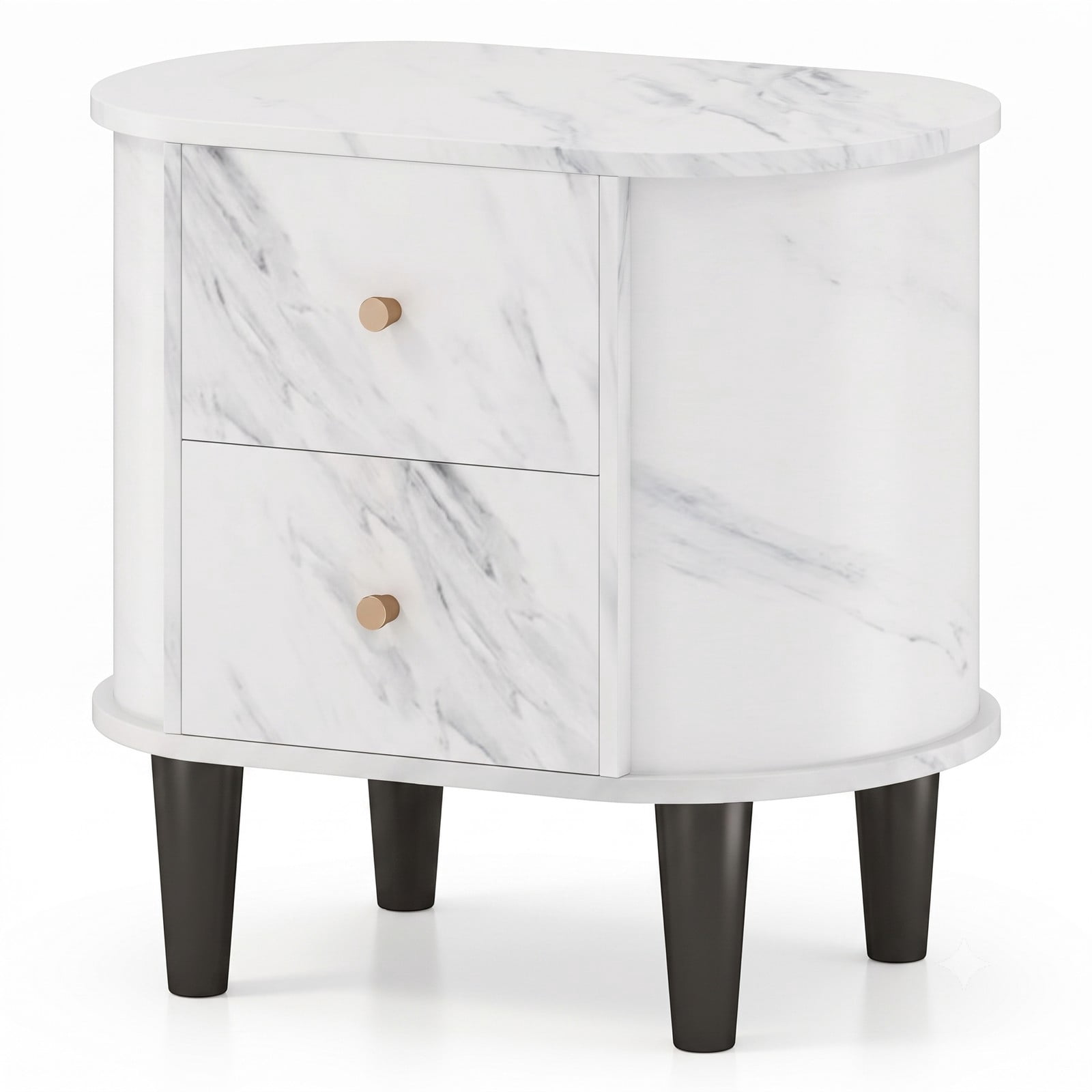 Furnibear 2 Drawer Nightstand Modern Faux Marble Bedside Table with Storage for Bedside Organization in the Bedroom and Living Room, White