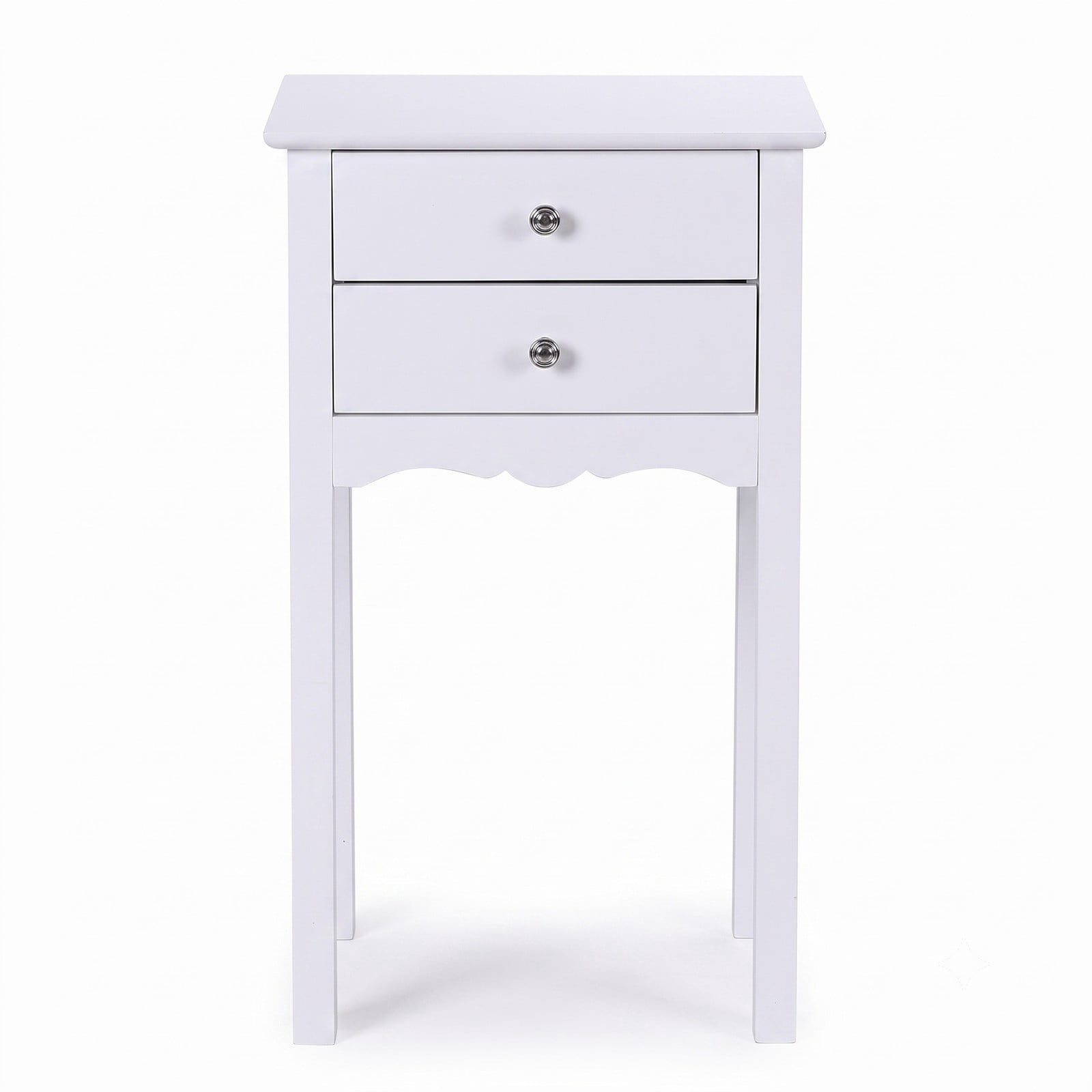 Furnibear 2-Drawer Side Table, Modern MDF End Accent Table with Vintage Metal Handles, High Gloss Nightstand Bedside Storage Table for Living Room Bedroom Dorm, White