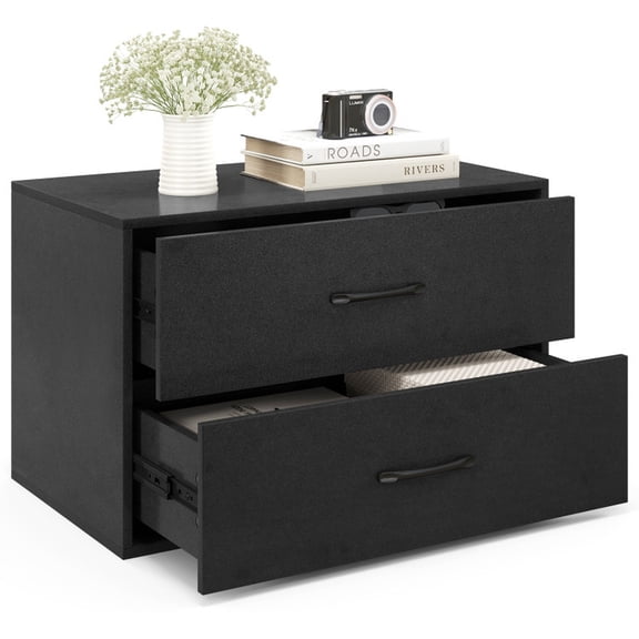 Furnibear 2-Drawer Stackable Horizontal Storage Cabinet Dresser Chest with Handles for Home Office, Black