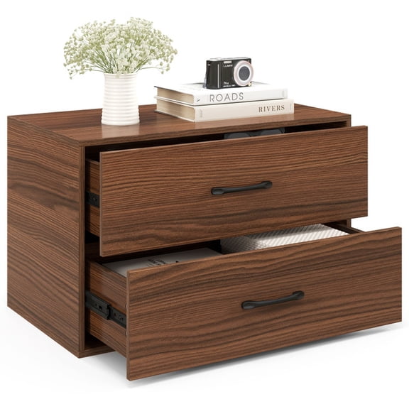 Furnibear 2-Drawer Stackable Horizontal Storage Cabinet Dresser Chest with Handles for Home Office, Coffee