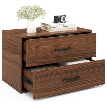 Furnibear 2-Drawer Stackable Horizontal Storage Cabinet Dresser Chest with Handles for Bedroom and Home Office, Coffee