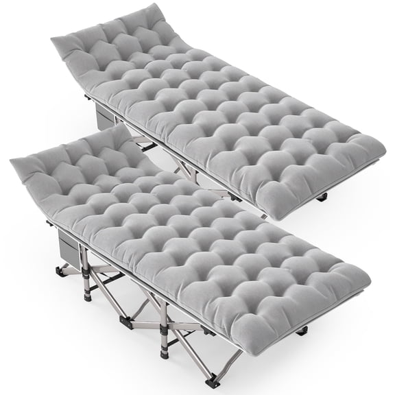 Fenbeli 2 Pack Camping Cot with Mattress, Heavy Duty Folding Cot Bed for Adults, Portable Sleeping Cot for Camping Travel Outdoor Tent and Home Guest, Gray