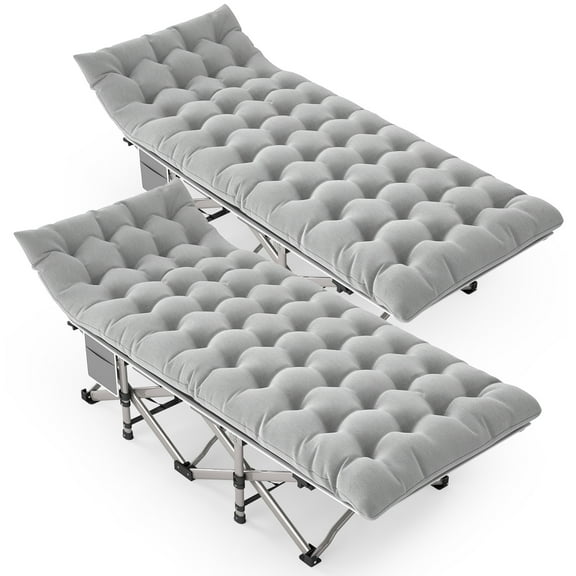 Furnibear 2 Pack Camping Cot with Mattress, Heavy Duty Folding Cot Bed for Adults, Portable Sleeping Cot for Camping Travel Outdoor Tent and Home Guest, Gray