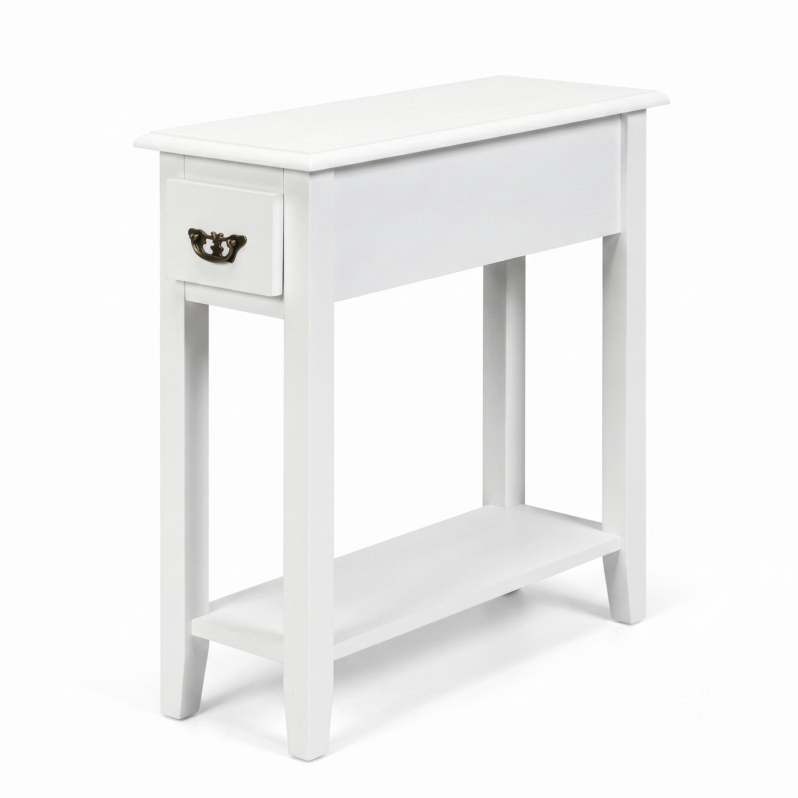 Furnibear 2-Piece Sofa Side End Table Set with Drawer and Open Shelf, 2-Tier Narrow Nightstand Bedside Table for Living Room Bedroom Small Space, MDF and Rubber, White