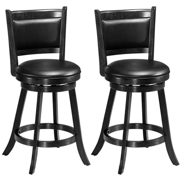 Furnibear 2 Pieces 24 Inches Swivel Counter Stool Dining Chair Upholstered Seat, Black