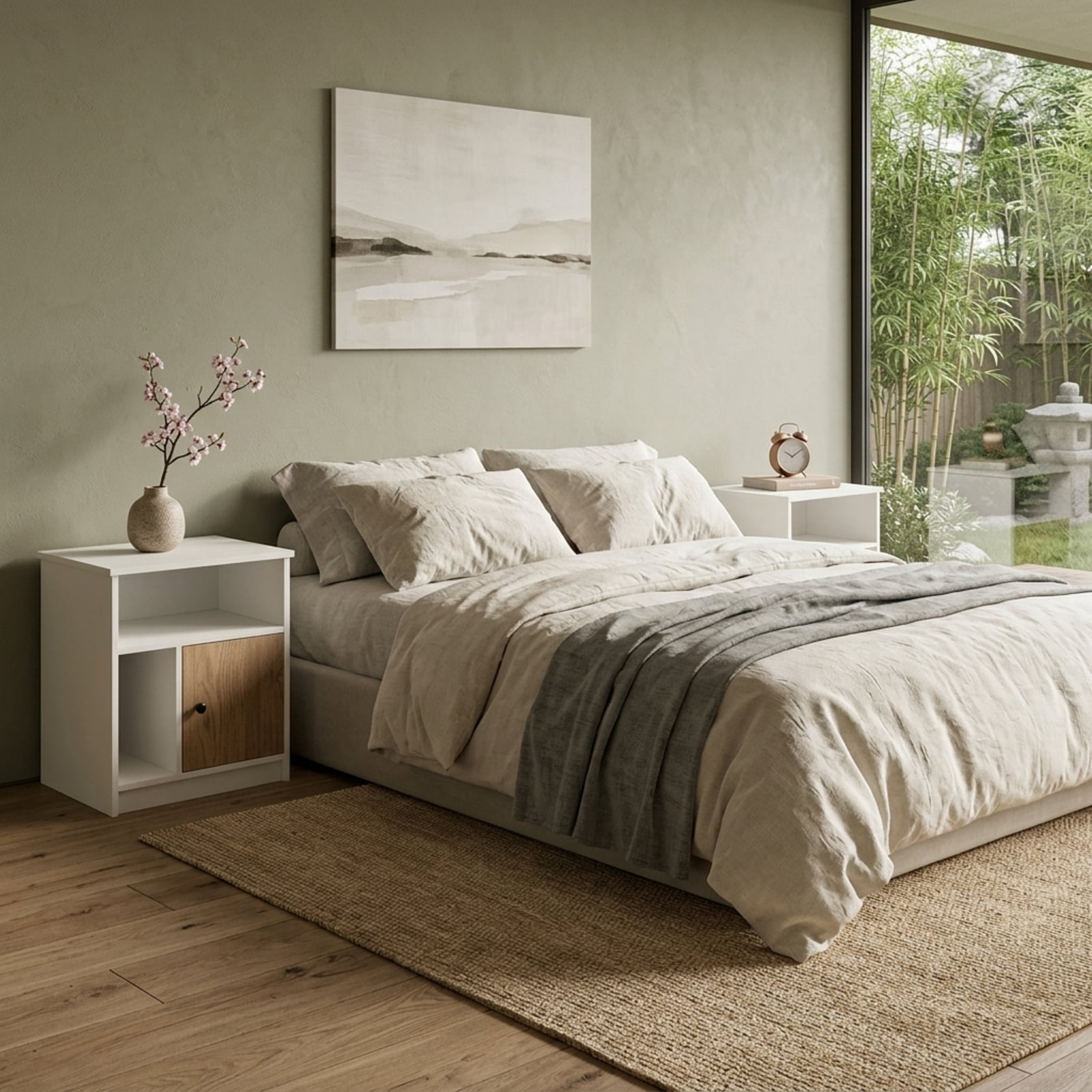Furnibear 2 Pieces 25 Inch Tall Nightstands with Door and 2 Open Shelves for Bedroom Living Room Bedside Sofa Side Small Space, White