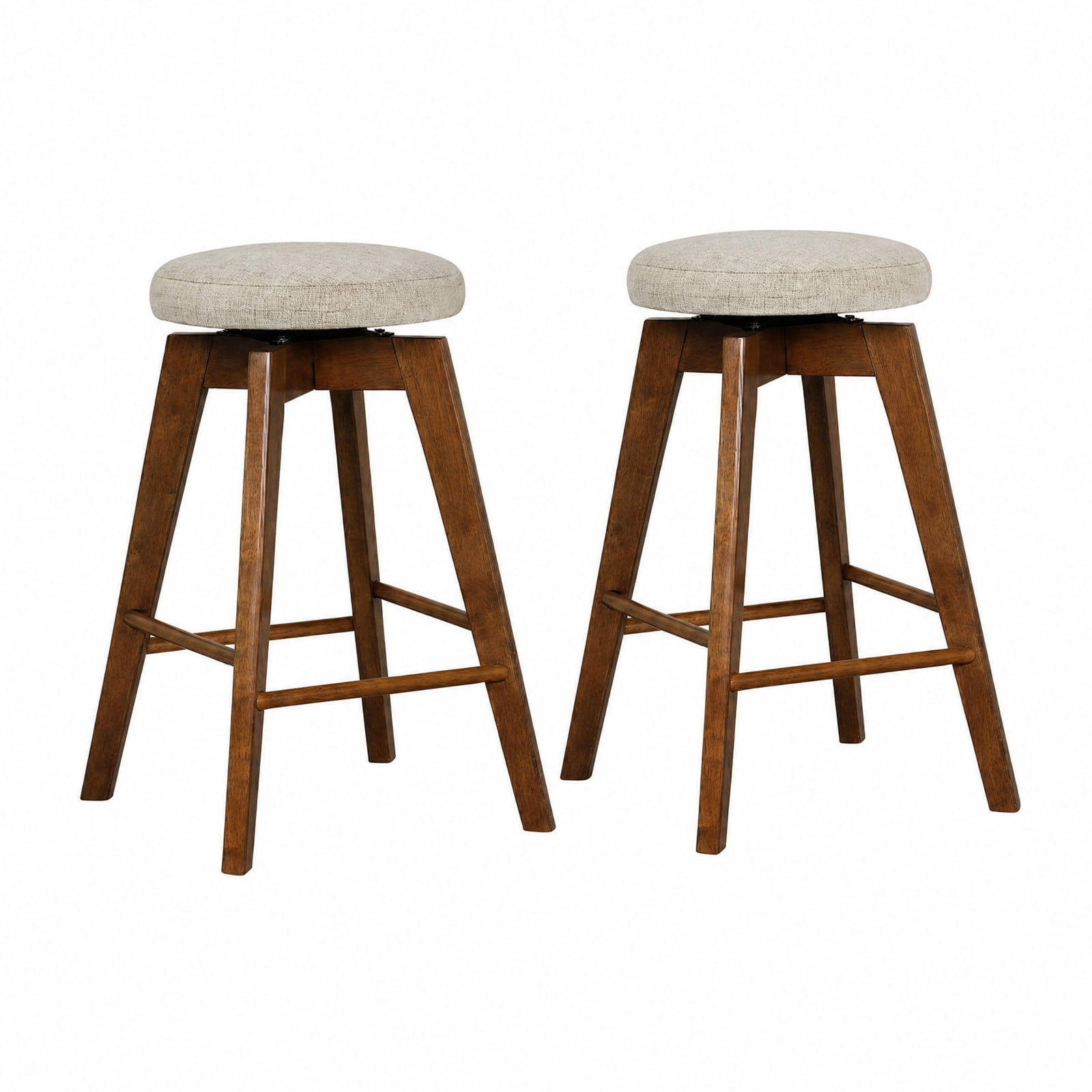 Furnibear 2 Pieces 26 Inch Backless Swivel Barstools with Linen Fabric Seat for Kitchen Island Counter Bar Pub Dining Home, Beige