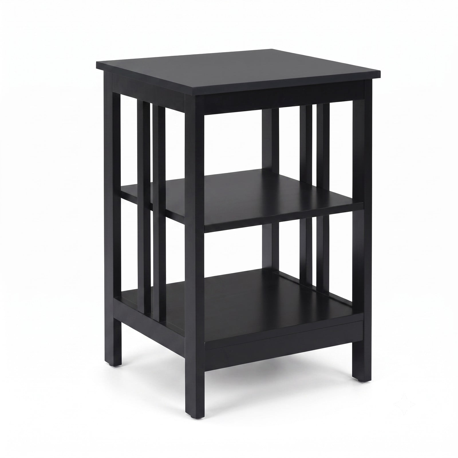 Furnibear 2 Pieces 3-Tier Nightstand, MDF Bedside End Side Table with Reinforced Bars, Open Shelf Storage Night Stand for Bedroom Living Room Entryway, Black