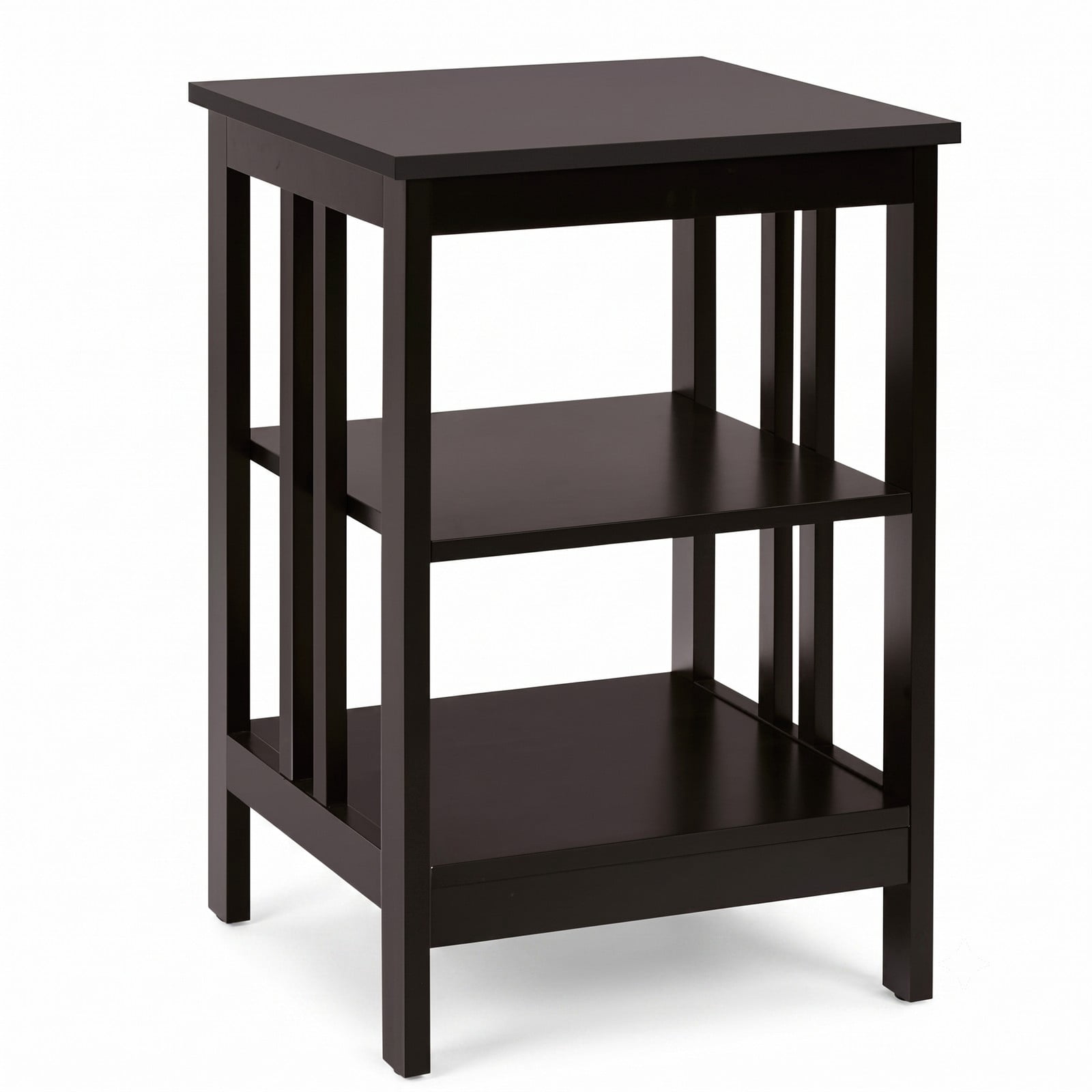 Furnibear 2 Pieces 3-Tier Nightstand, MDF Bedside End Side Table with Reinforced Bars, Open Shelf Storage Night Stand for Bedroom Living Room Entryway, Dark Brown