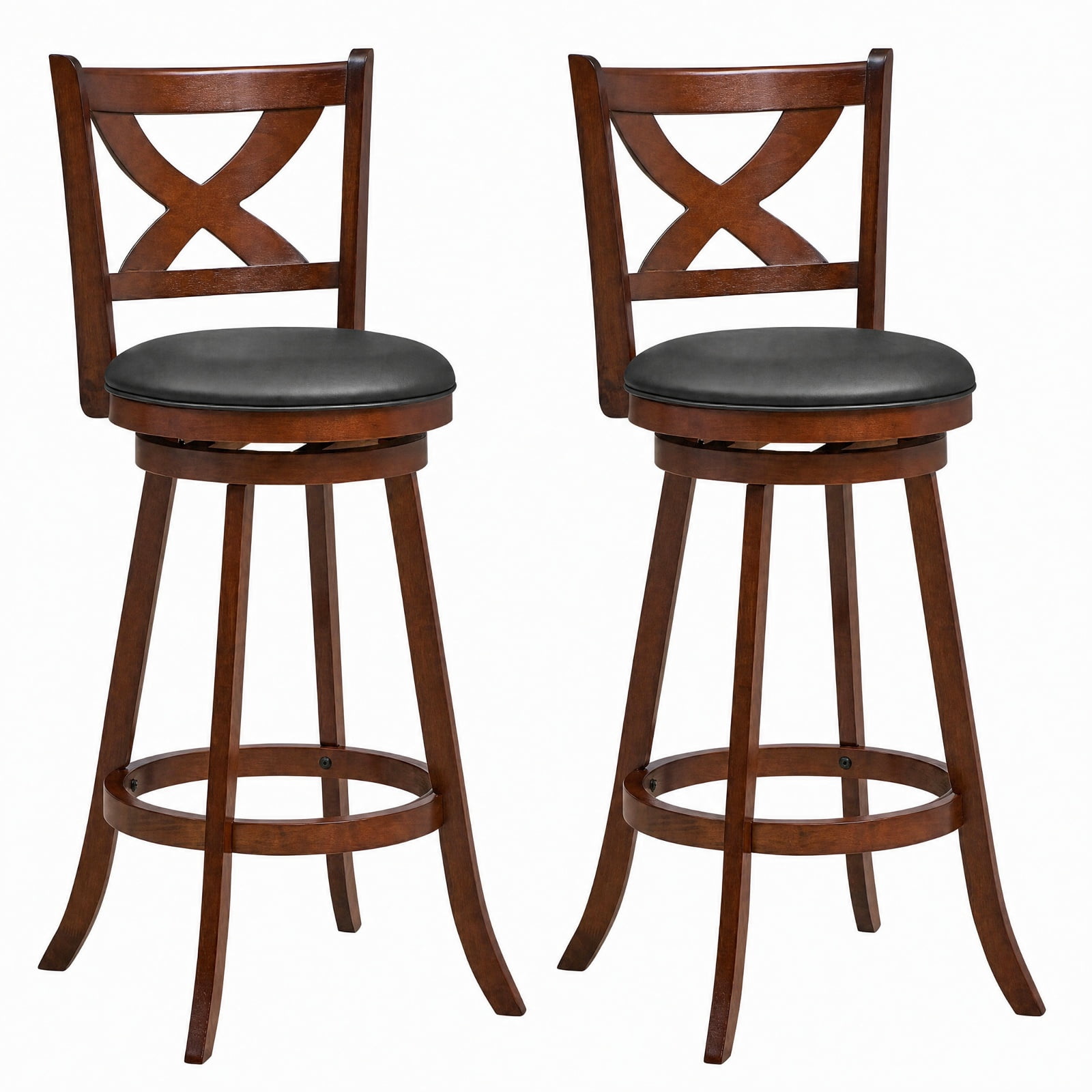 Furnibear 2 Pieces Classic Counter Height Swivel Bar Stool Set with X-shaped Open Back-30 Inch for Kitchen Island Counter Bar Pub Dining, Espresso