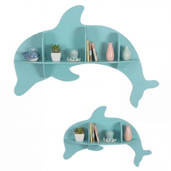 Furnibear 2 Pieces Wall Mounted Spacious Cube Bookshelf, Blue