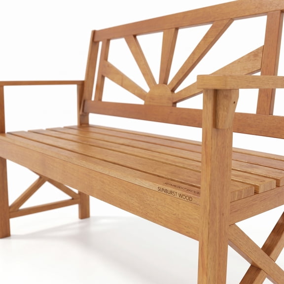 Furnibear 2-Seater Acacia Wood Outdoor Bench with Backrest and Armrests, 800 lbs Slatted Patio Loveseat Garden Bench for Porch Balcony Deck, Natural