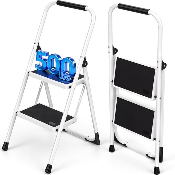 Furnibear 2 Step Ladder, Folding Step Stool with Cushioned Handle with Wide Anti-Slip Pedal for Home, Workplace,Kitchen,500lbs Capacity