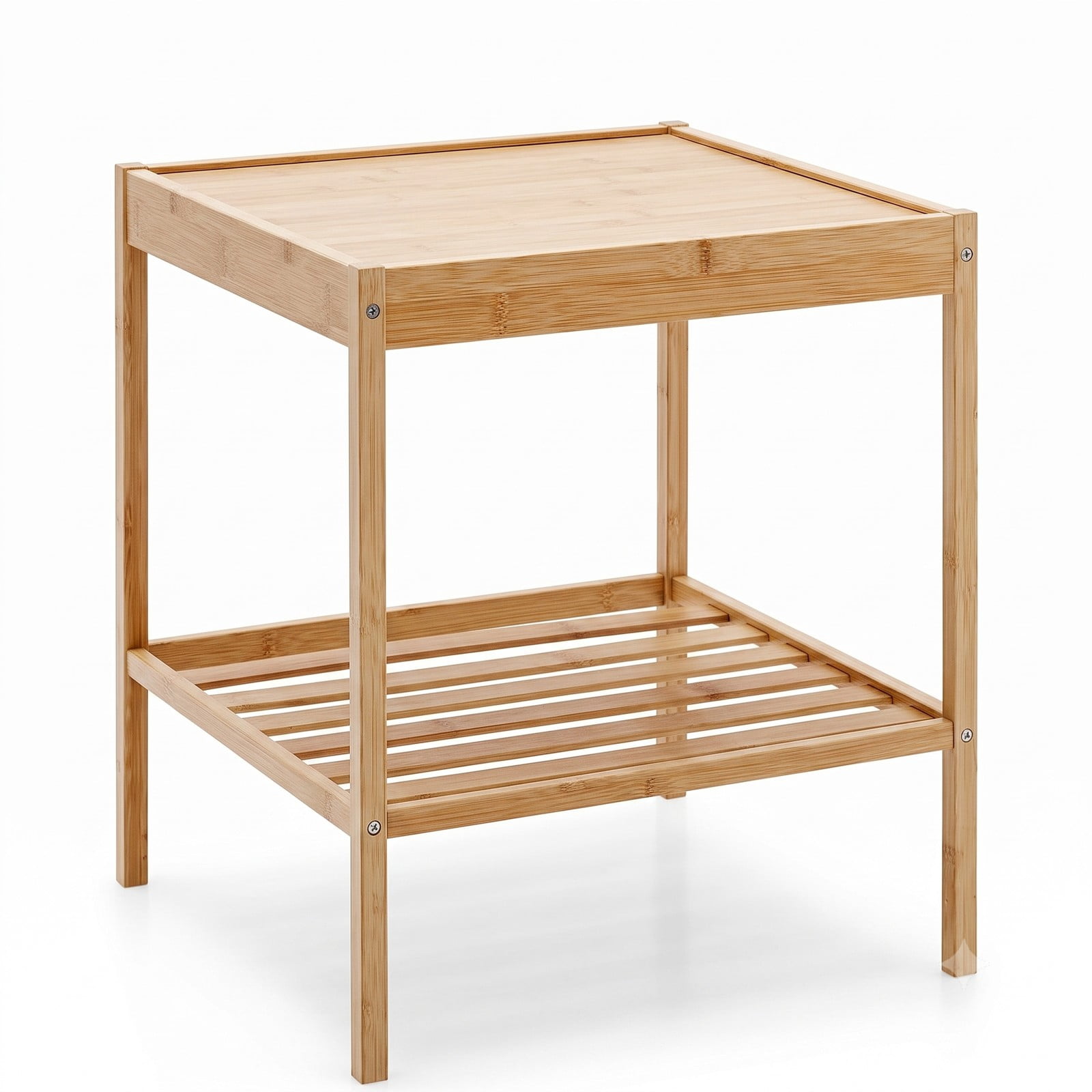 Furnibear 2 Tier Bamboo Nightstand Set of 2 with Open Shelf and Solid Tabletop for Bedroom and Living Room, Wood End Table, Natural