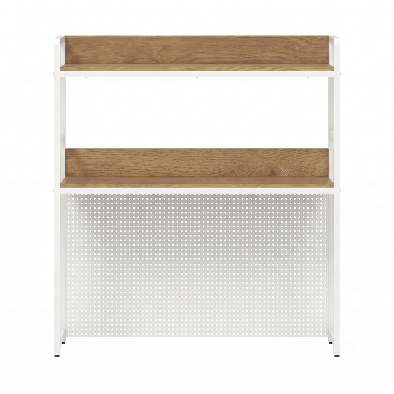 Furnibear 2-Tier Desktop Bookshelf with Metal Pegboard, Monitor Stand Riser Desk Organizer Shelf for Home Office up to 32 Inch Screen, Natural