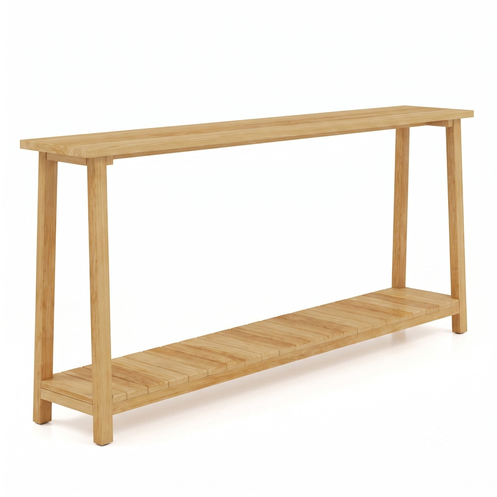 Furnibear 2-Tier Farmhouse Sofa Table with Solid Teak Wood Frame and Open Storage Shelf for Living Room and Entryway, Natural