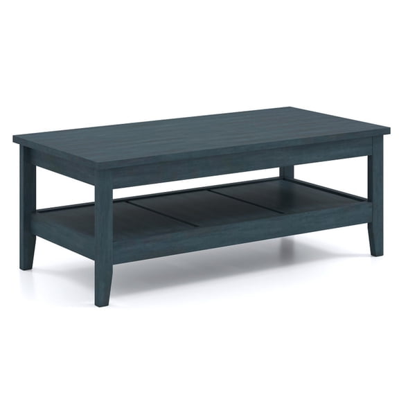 Furnibear 2-Tier Mid Century Modern Coffee Table with Storage Shelves Compartments - Blue - Living Room Cocktail Center Table