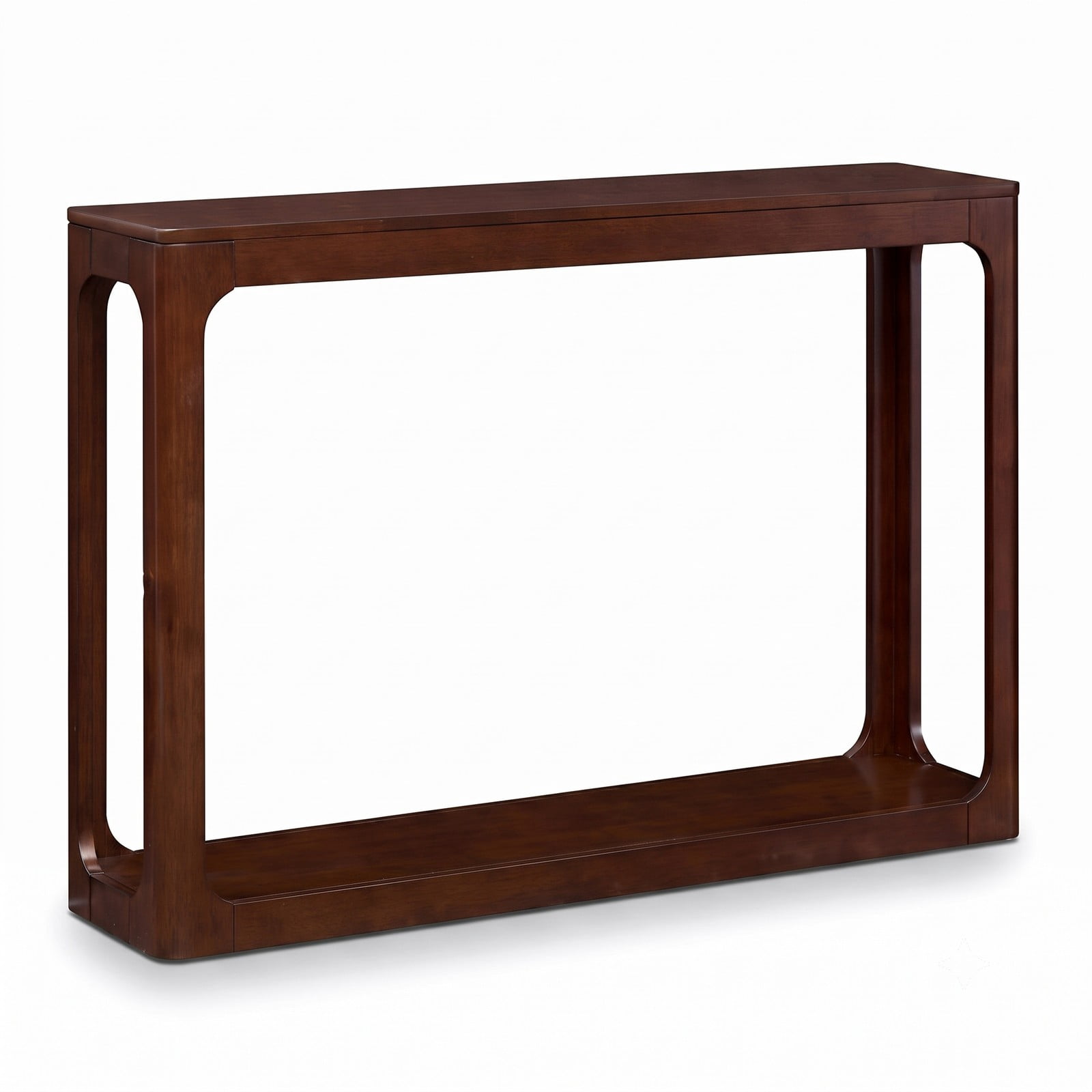 Furnibear 2-Tier Mid Century Wood Console Table with Open Storage Shelf and Solid Rubber Wood Frame for Foyer and Hallway, Brown