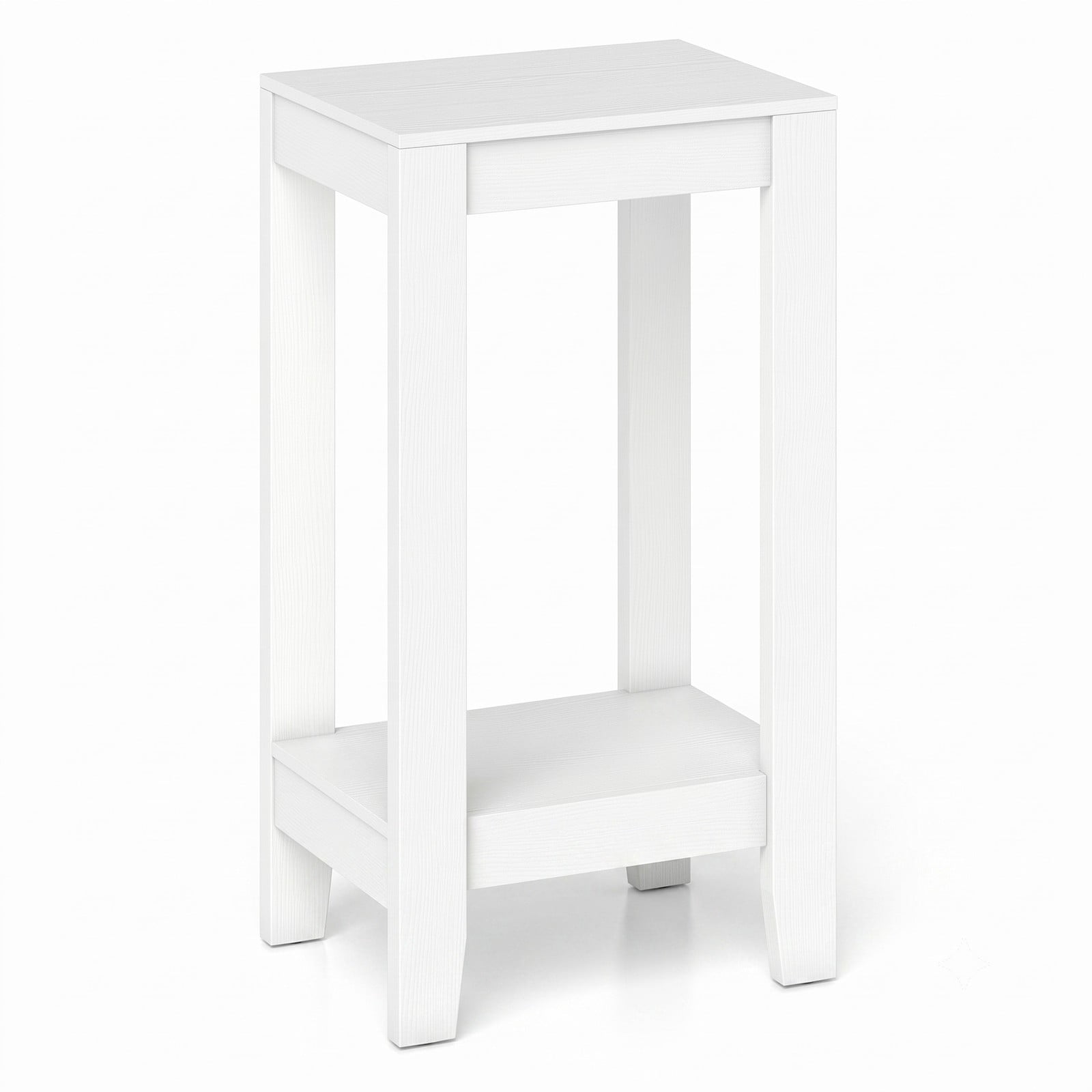 Furnibear 2-Tier Nightstand End Side Table with Wooden Legs and Storage Shelf for Bedroom Living Room Sofa Side, Anti-Toppling Narrow Bedside Accent Table, White