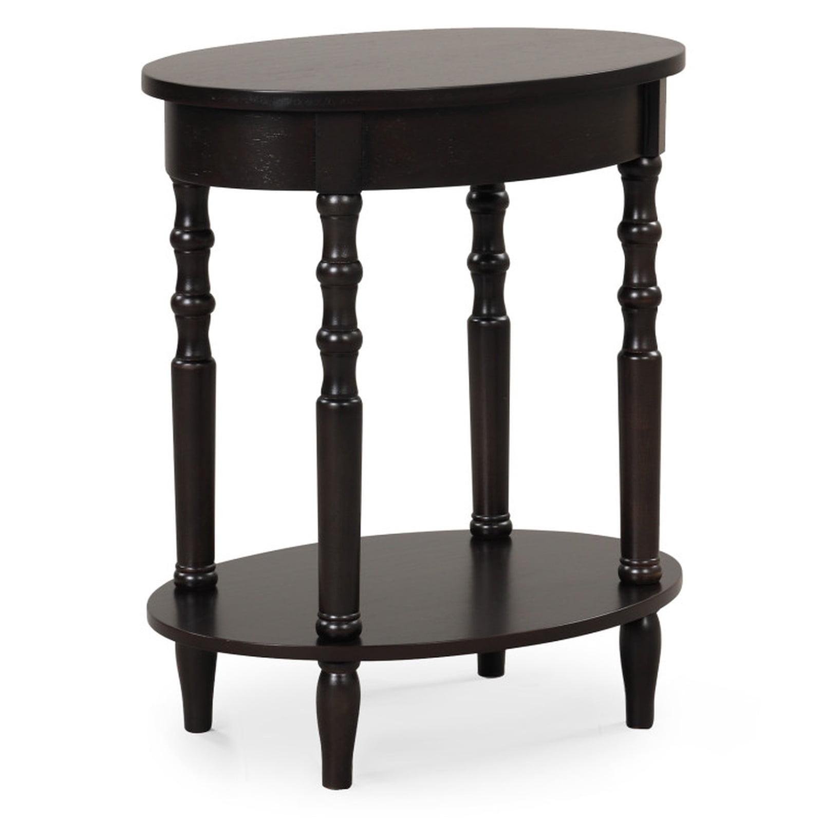 Furnibear 2-Tier Oval Side Table with Storage Shelf and Solid Wood Legs for Living Room Bedroom Sofa Side Nightstand Small Spaces, Espresso