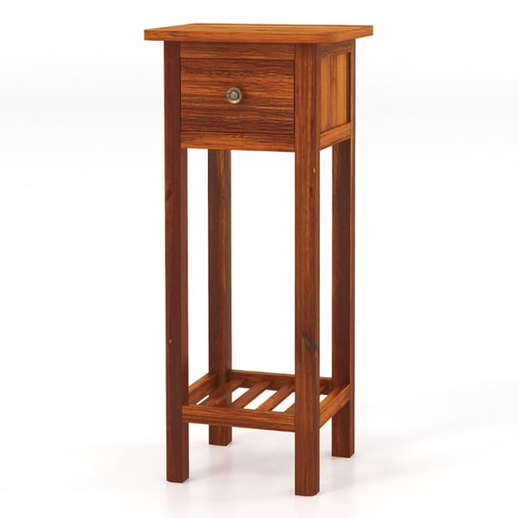 Furnibear 2 Tier Slim Nightstand Bedside Table with Drawer Shelf, Natural