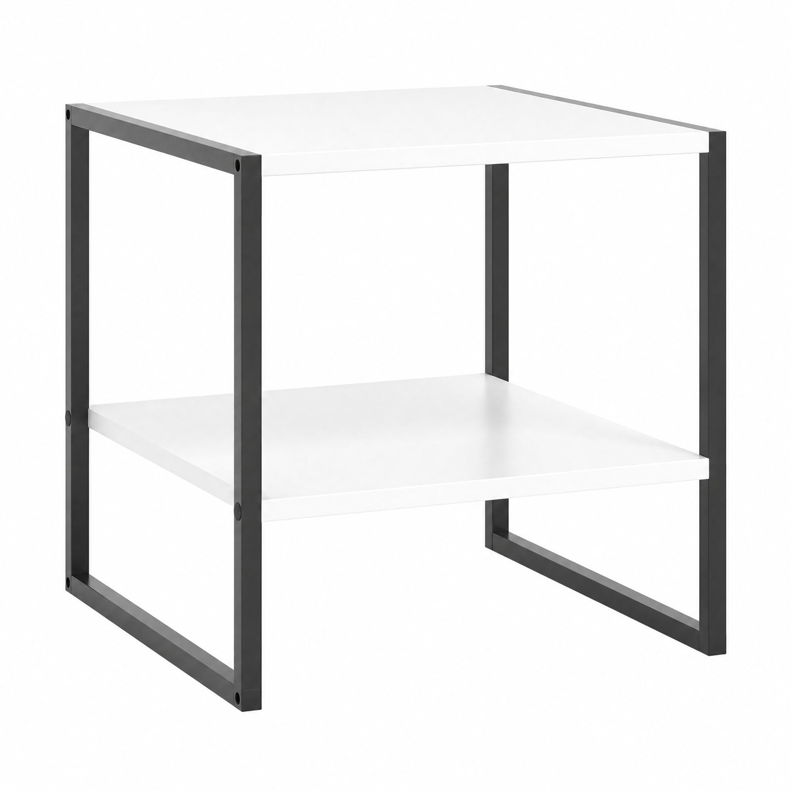 Furnibear 2 Tier Square End Table with Reversible Storage Shelf and Sleek Modern Finish for Living Room and Bedroom, White