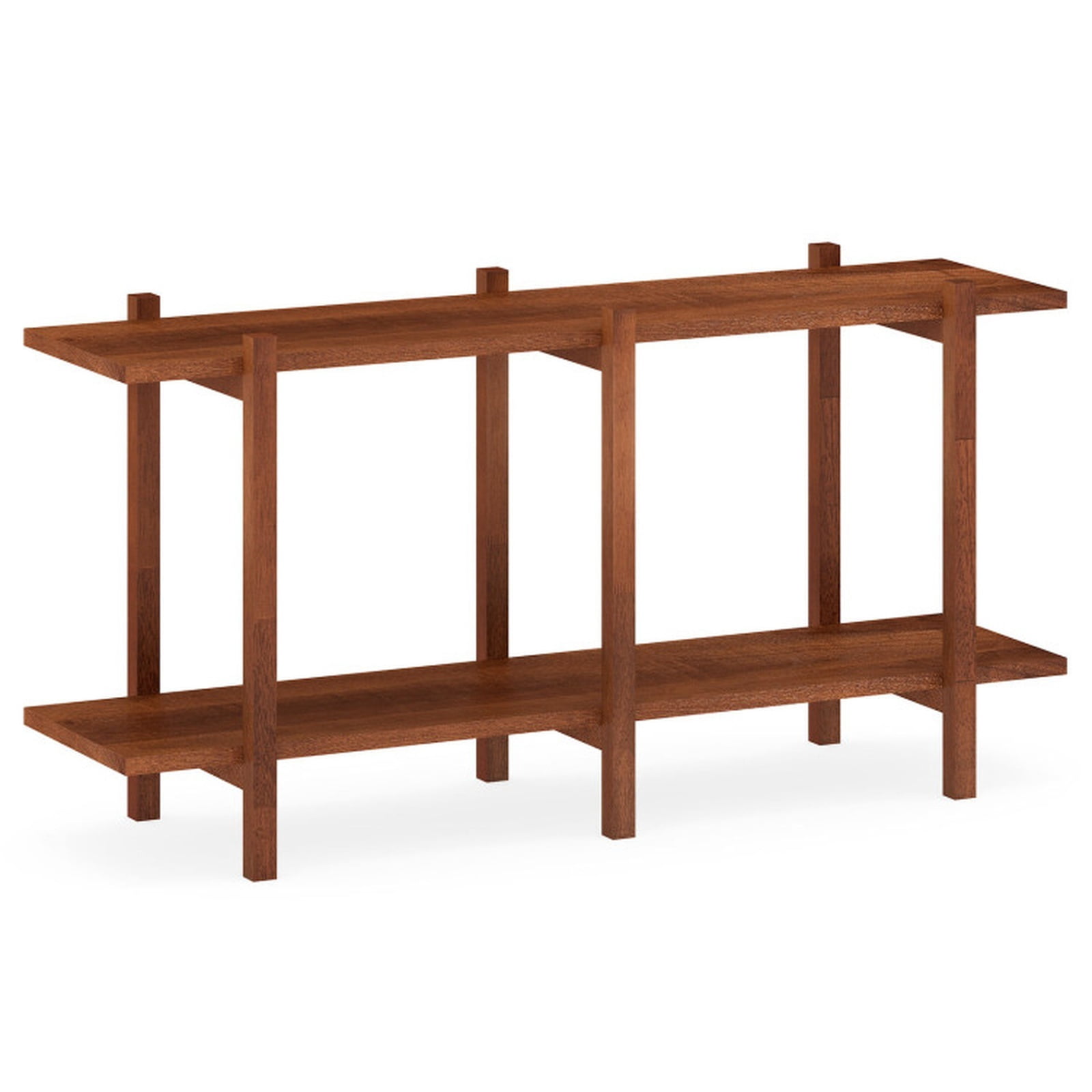 Furnibear 2-Tier Wood Bookshelf Low Horizontal Rubberwood Bookcase for Display Walnut, 48" x 14.5" x 24"