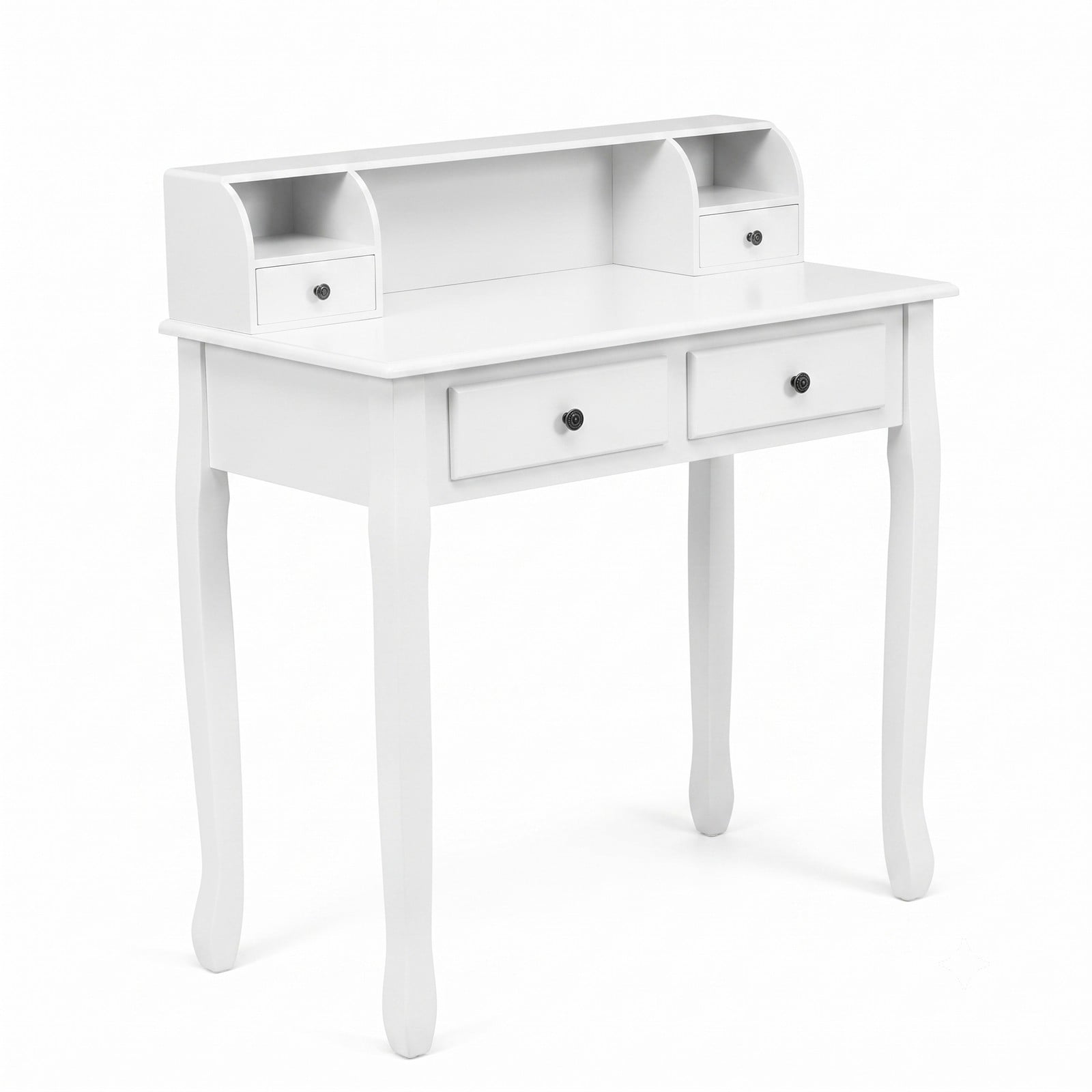 Furnibear Vanity Desk with 4 Drawers, 2-Tier Writing Desk Computer Desk with Detachable Storage Cabinet for Home Office and Bedroom, White