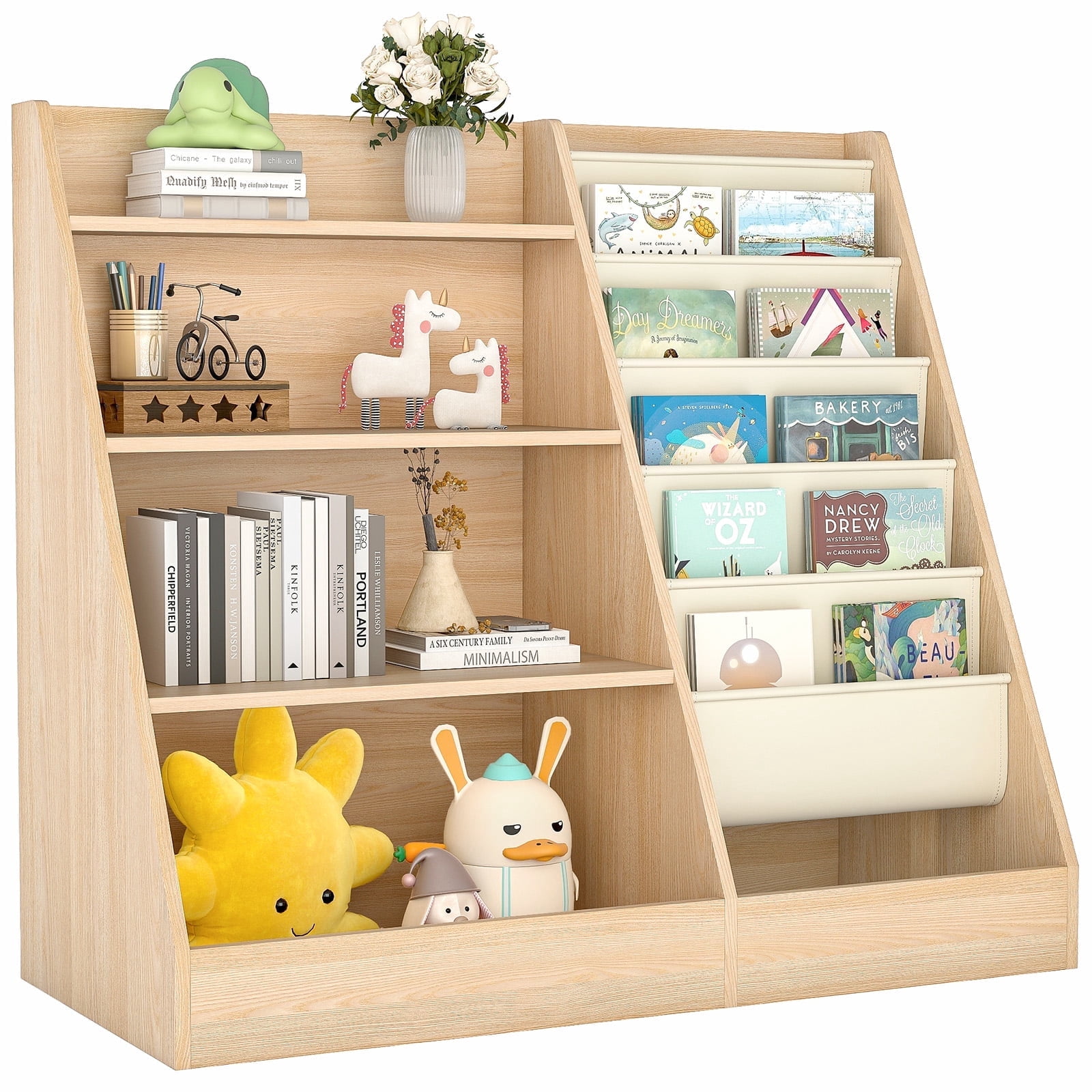 Furnibear 2-in-1 Kids Bookshelf and Toy Organizer, 4-Tier Book Rack + 5 ...