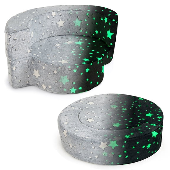 Furnibear 2 in 1 Toddler Chair Glow in the Dark Kids Couch with Cover Convertible Sofa, Gray